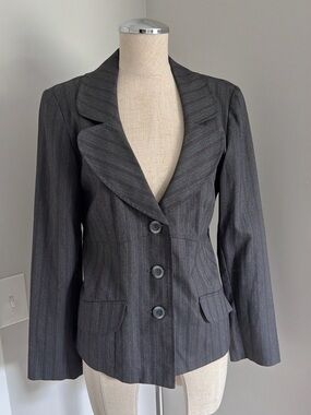 2000s Fashion Bug Women’s Gray Pink Pinstripe Blazer M Lined Button